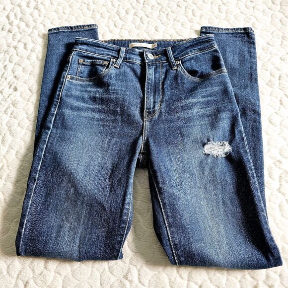 Levis 721 High Rise skinny jeans distressed denim 26 like new - Picture 4 of 7